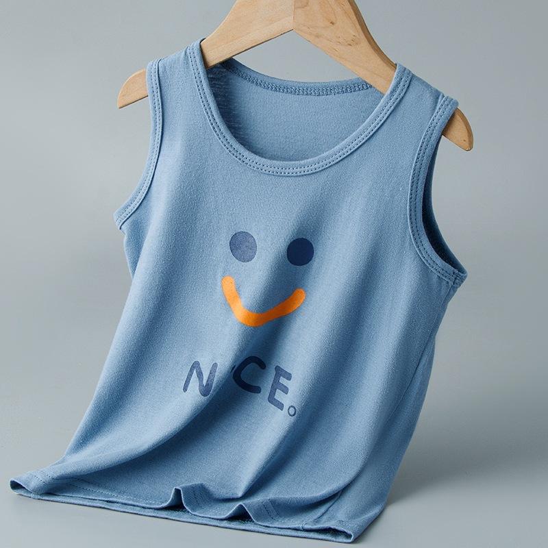 Summer New Children's I-shaped Vest for Small and Medium-sized Boys and Girls Cartoon Printing Crew Neck Single-piece Bottoming Top
