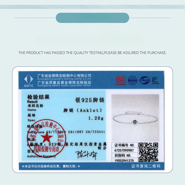 Fashion Trend Blue Devil'S Eye Anklet Cross-Border Personalized Versatile S925 Sterling Silver Anklet Jewelry