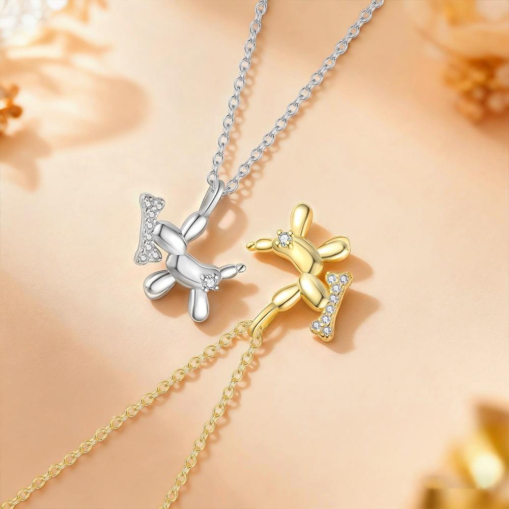 Sterling Silver Playful Balloon Dog Necklace for Women Fashion Statement Luxury Chic Animal Pendant Clavicle Chain