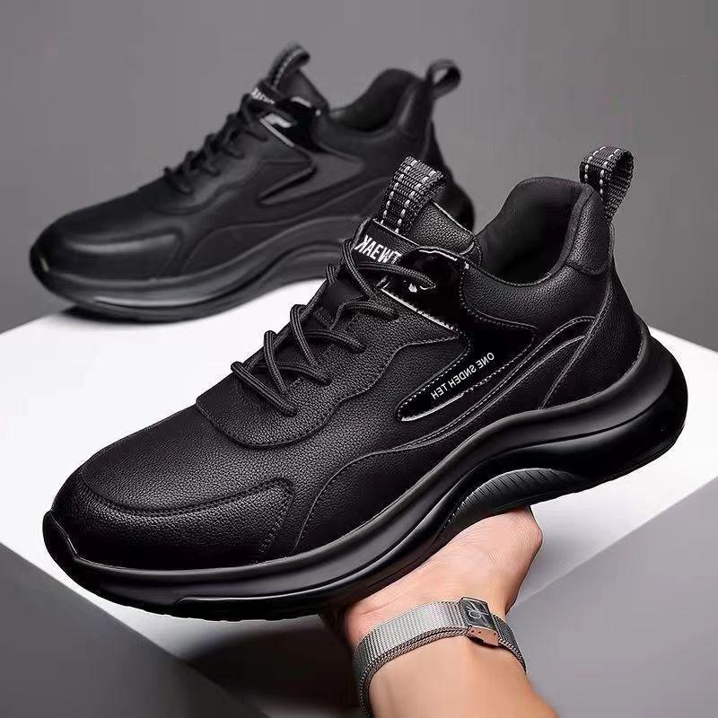 Men's Autumn Winter Thickened Dad Sneakers, Fleece Lined Leather Upper Thick Sole Running Shoes, Trendy Versatile Casual Athletic Shoes for Men