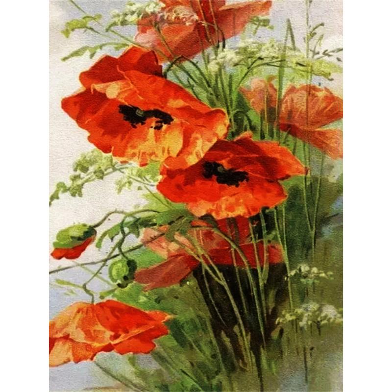 DIY Diamond Painting The Red Flowers Cross Stitch Kit Mosaic Art Diamond Painting Full Circle Diamond Home Decoration