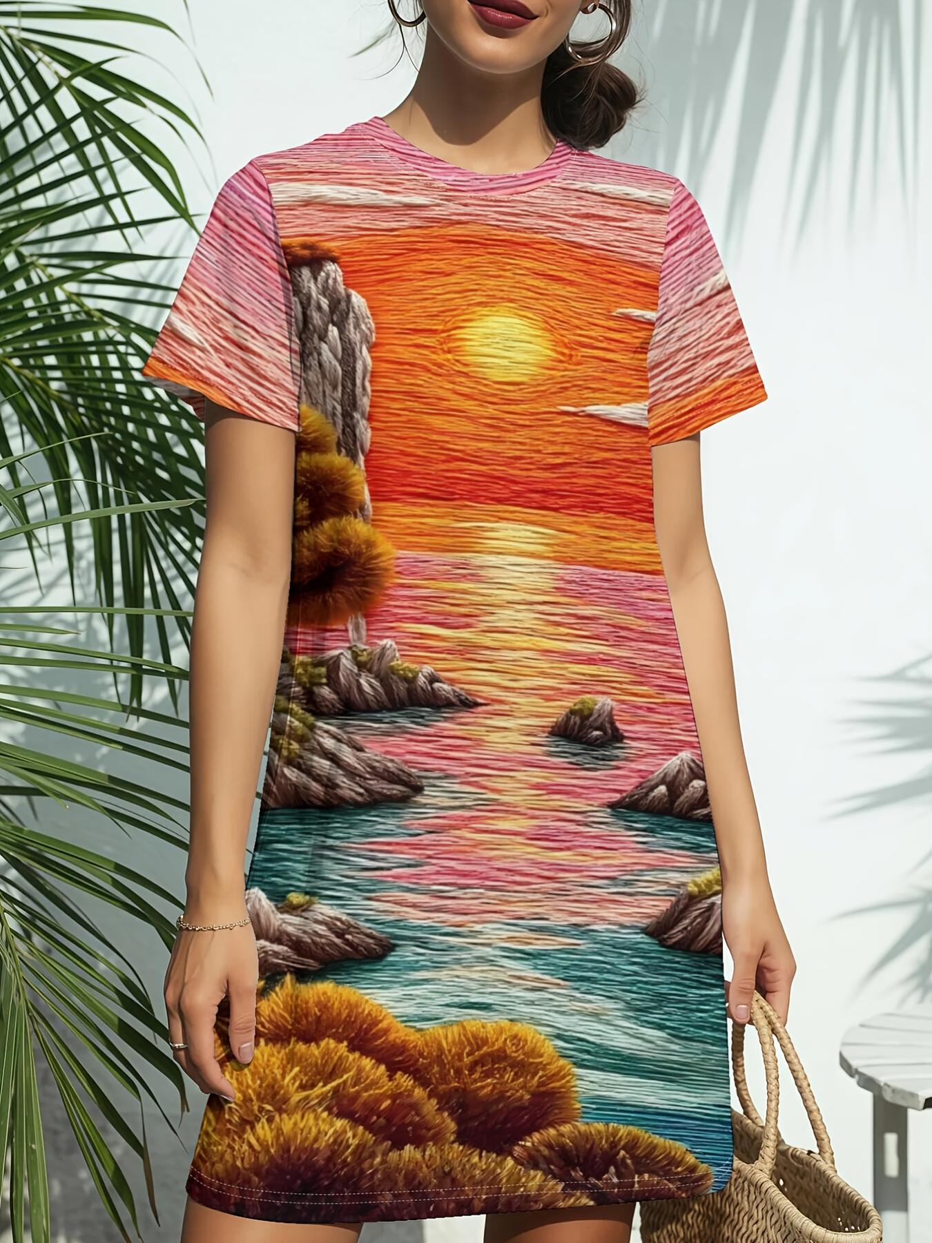 

Sunset by the CoastNew Women s Crew Neck Short Sleeve T-Shirt Dress. American Style Fashion Trend Digital Print. Spring ; Summer Casual Versatile - El 9XL дубильна кора