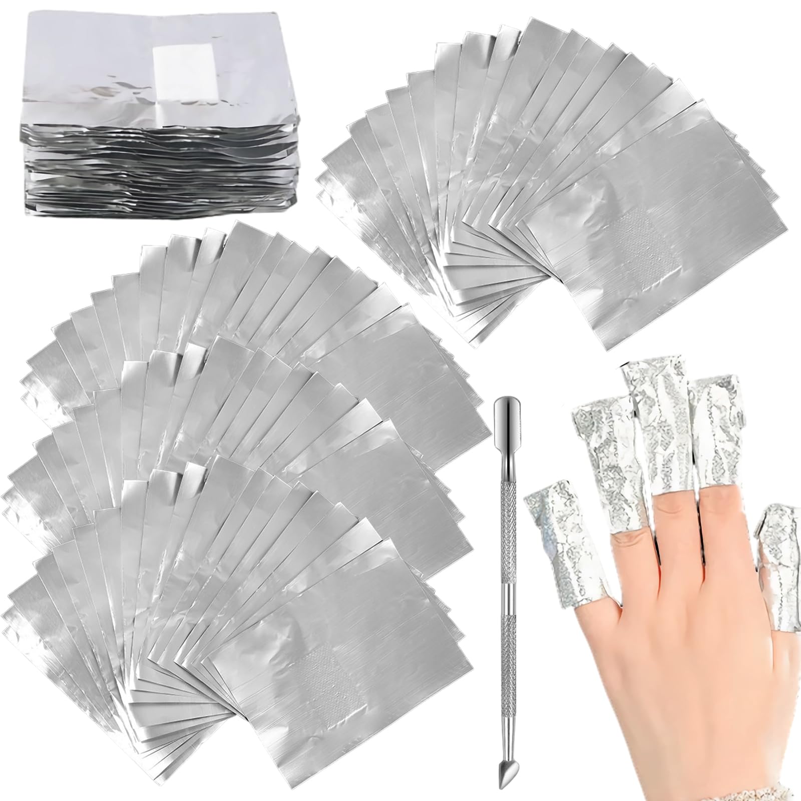 200 disposable aluminum foil pads with cotton pads and cuticle Perfect for nail polish remover and gel nail pusher. care. (200 pads)