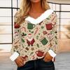 Women's Casual Fashion Long Sleeve Christmas Printed Flannel Collar Top