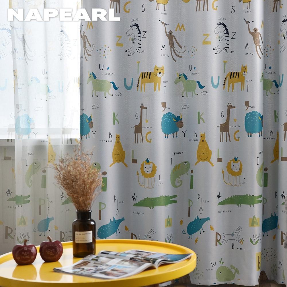 1PC NAPEARL 70-80% Blackout wydrukowano Cartoon wzór zwierzęcy spersonalizowane przezroczyste zasłony do sypialni salon Home Decor