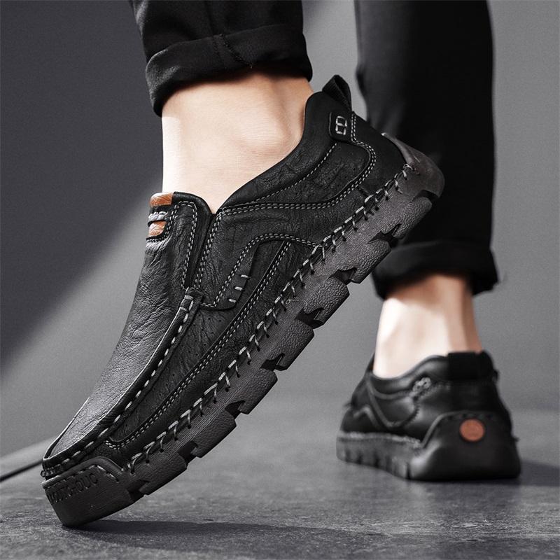 Fashion Men Casual Leather Shoes High Quality Handmade Outdoor Non-Slip Walking Shoes British Style All-match Loafers Large Size 38-48