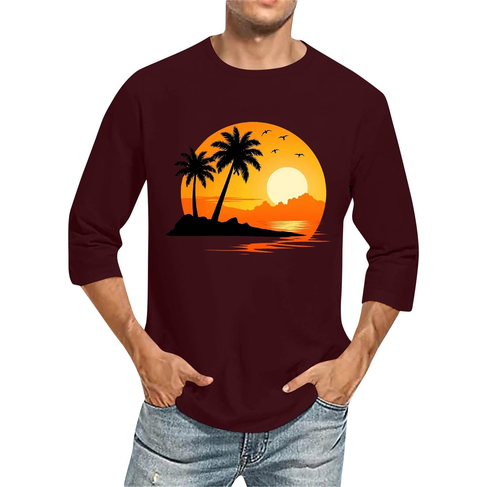 

Мужская повседневная модная футболка с круглым вырезом и рукавом три четверти M винный