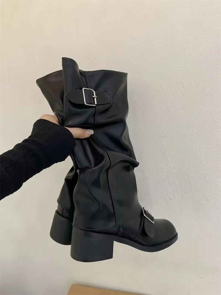 Woman Boots Knee High Platform Chunky Heels Trend Punk Gothic Rock Leather Fashion Women's Shoes Motorcycle Footwea