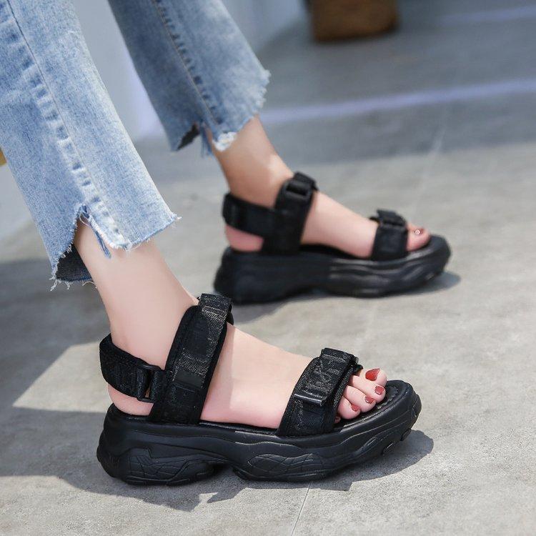 Thick-soled Casual Sports Sandals for Women 2025 Summer New Student Muffin Bottom Breathable Velcro Beach Sandals for Women