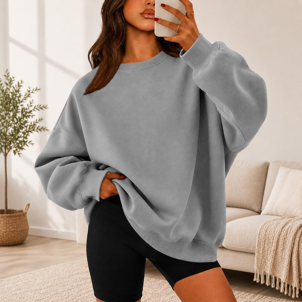Women's Color Crewneck Sweatshirt Loose Fit Casual Pullover for Everyday Wear