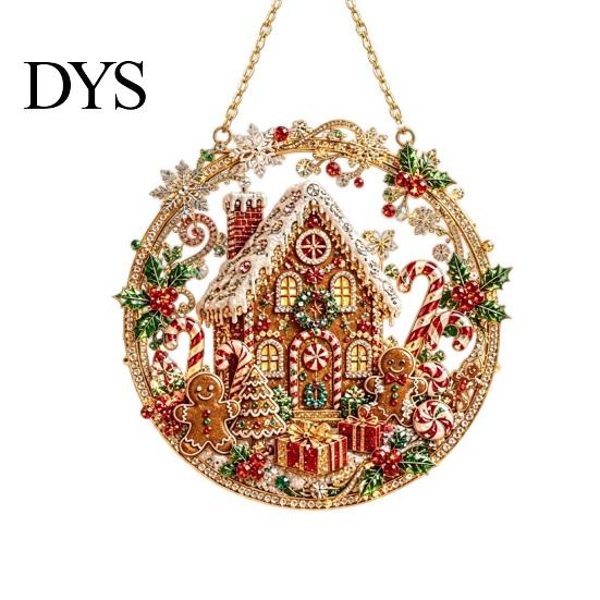 Christmas Tree Hanging Accessories Rhinestone Painting Suncatcher Kit, Round DIY Decor Plastic Baubles for Home, Craft Pendant Holiday Party