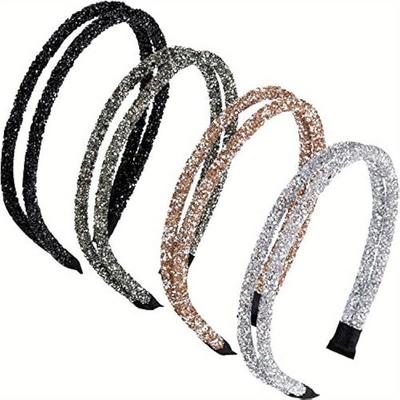 4 Pcs Rhinestone Headband Double Crystal Side Imitation Diamond Hoop Thin Band for Women Girls Hair Accessory