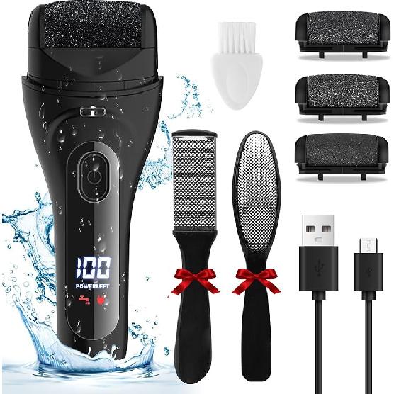 Electric Foot Callus Remover, LED Light & Display Electric Foot File, Rechargeable Waterproof Electric Foot Filer, 3 Replacement Rollers & USB-C
