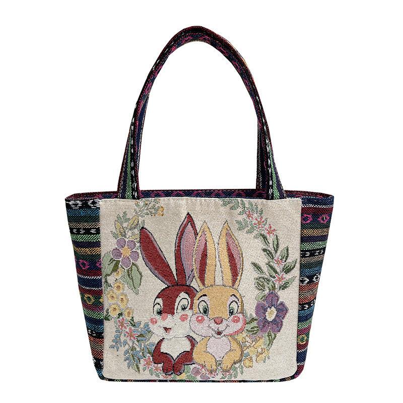 Middle mother handbag women's canvas bag new double-sided embroidered portable small square bag women's bag