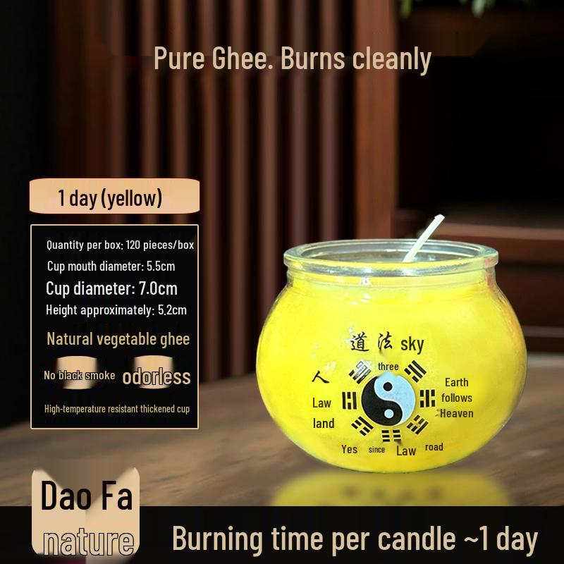 Ghee Oil Candle for Taoist Temple: 7-Day Smokeless Cylindrical Lamp