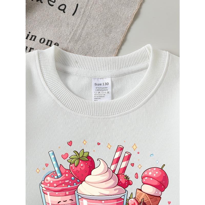 This Valentine'S Day, Girls Can Enjoy a Cozy Long-Sleeve Crewneck Sweatshirt Featuring Adorable Strawberry Drinks with