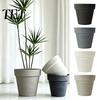 Large Resin Flower Pots for Indoor Plants Round Planter with Drainage Hole, 12 Inch Dia Stone-Look Thickened Durable Office Pot, Modern Minimalist Pot