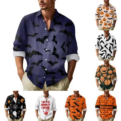 Men's Halloween Prints Button Long Sleeve Shirts Men's Casual Fashion Long Sleeve Shirts