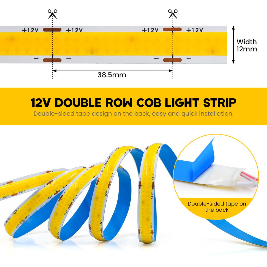 COB LED Strip 12V 24V 600LEDs/m High Brightness Flexible FOB LED Tape Double Row RA90 3000K 4000K 6000K Dimmable COB Led Lights