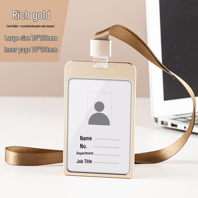 Aluminum Alloy ID Card Holder with Crystal Buckle Lanyard for Employees and Students