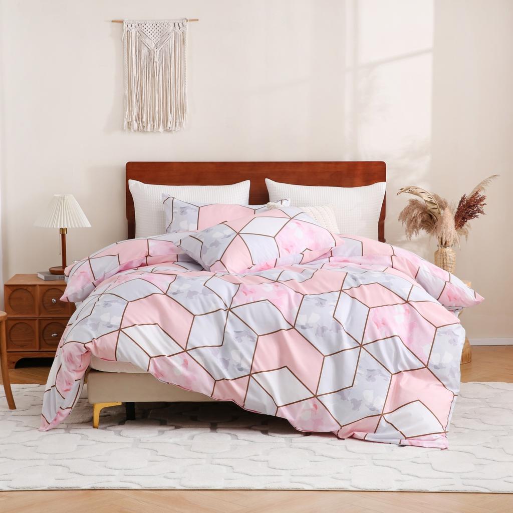 Comforter Pink Marble Queen Geometric Cube Comforter For Boys Girls Luxury Abstract Geometry Marble Texture Bedding Set