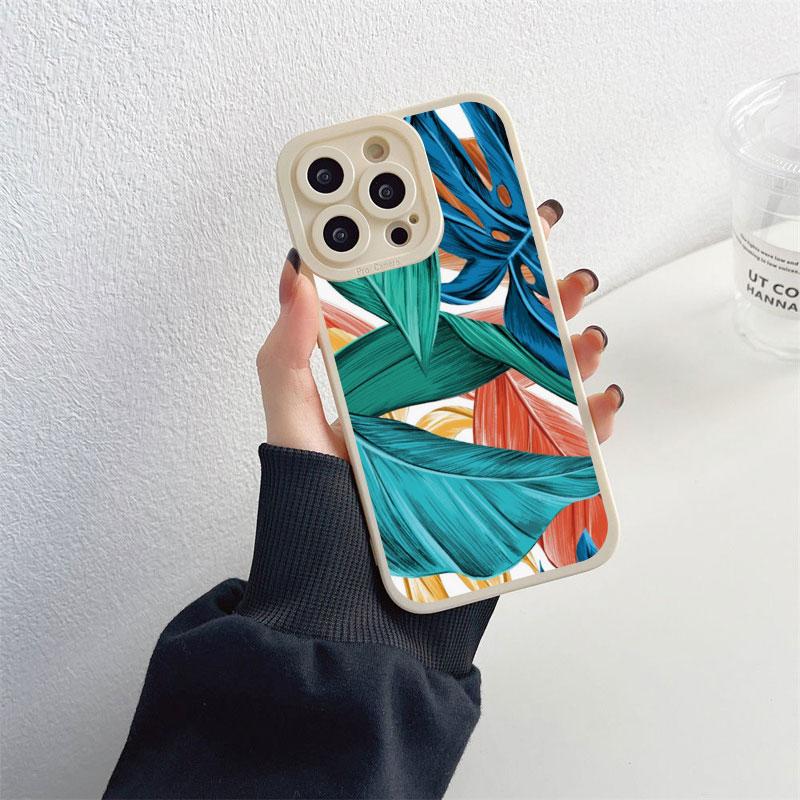 Leaves Monstera Green Case For iPhone 14 Plus 14 13 12 11 Pro Max XR XS X 7 8 Plus SE 2020 Cases Cute Soft Silicone Back Covers