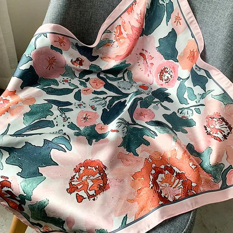Small Kerchief Silk Satin Hair For Women Fashion Print Head Scarfs Female 53*53Cm Square Headband Neck Scarves For Ladies Spring