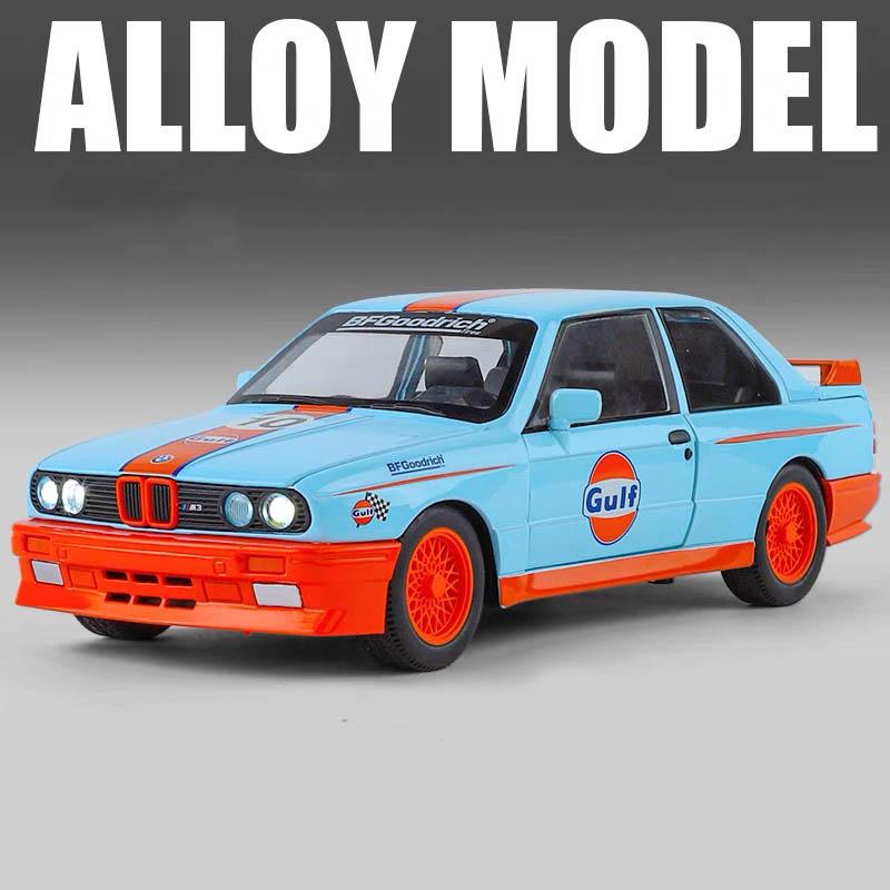 1:24 BMW M3 E30 1987 DTM Alloy Car Model Sound and Light Pull Back Children's Toy Collectibles Birthday gift