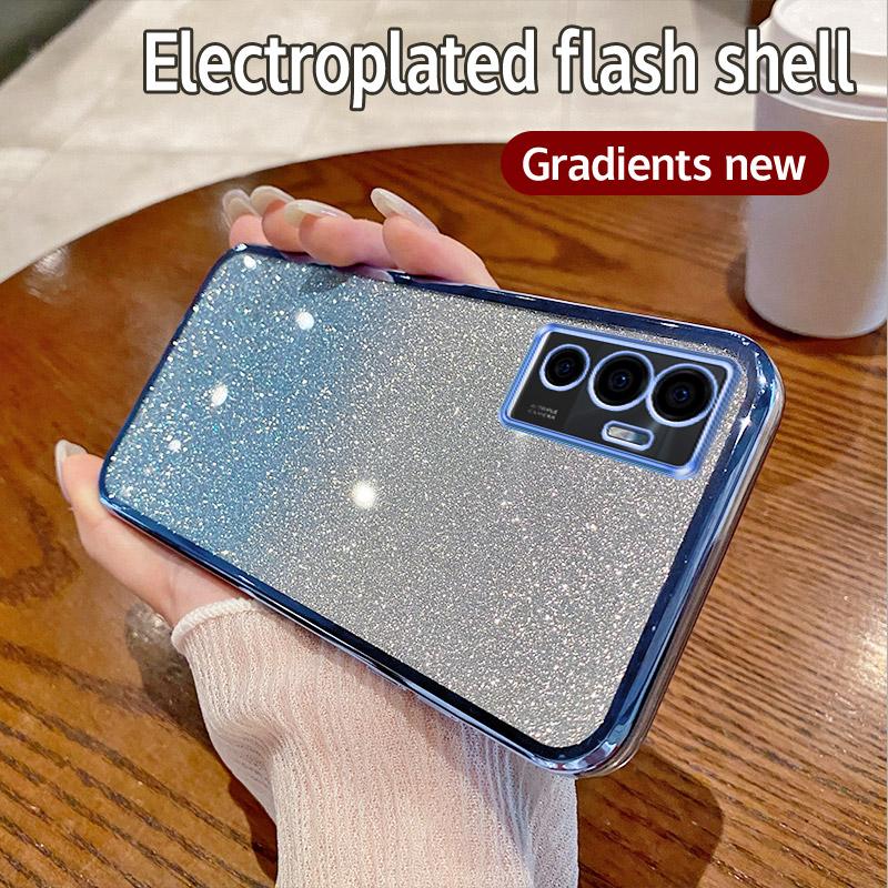Für Vivo V23e Hülle Vivo Y75 4G Telefonhülle Glänzende Glitzerbeschichtung Silikon Kameraobjektiv Weiche Rückseite