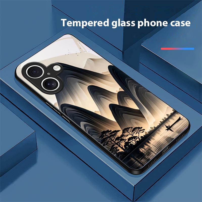 High Mountain Flow Dla Apple IPhone 16E 16 E 11 13 15 P Ro 14 Pro Max 12 Mini 7 8 Plus XR X XS Czarne Szkło Hartowane Etui na Telefon