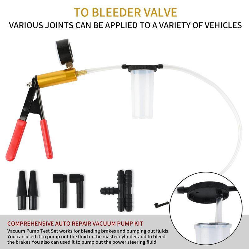 2 In 1 Manual Vacuum Pressure Pump Brake Fluid Drain Kit Vacuum Pistol Pump Tester Kit Portable Durable Aluminum Vacuum Gauge