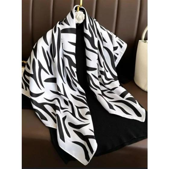 New Ladies Soft Satin Scarf Fashion Animal Stripes Print Square Scarf Women's Twill Shawl Wrap Hijab Headscarf 90*90CM