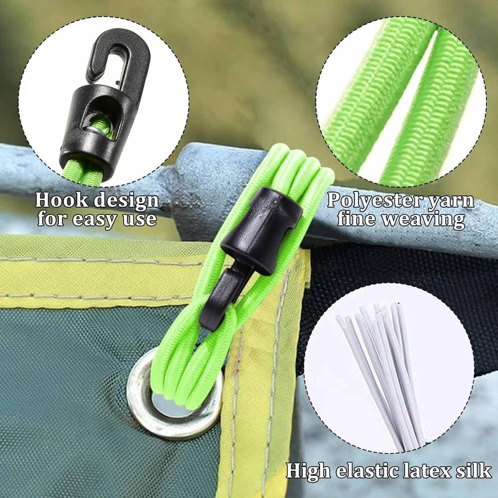 Elastic Rope with Hook 25cm,Elastic Expander Bungee Cord,25 Pieces Elastic Ropes with Green Hook,Thickness 4mm Elastic with Hook Expander Ties