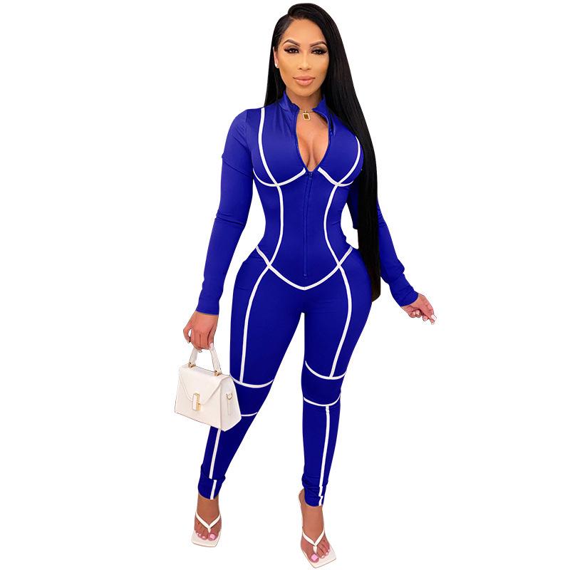 

K9756 2022 Женский сексуальный однотонный комбинезон с длинными рукавами XX-Large синий