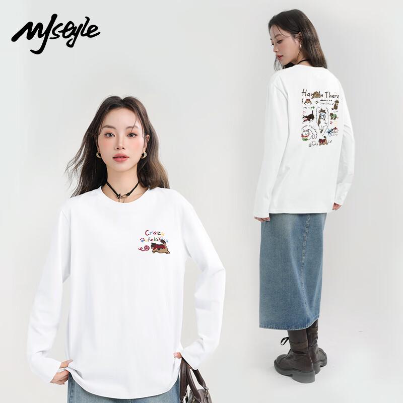 MJ STYLE Women's Cotton Long-Sleeve Cat Print T-Shirt