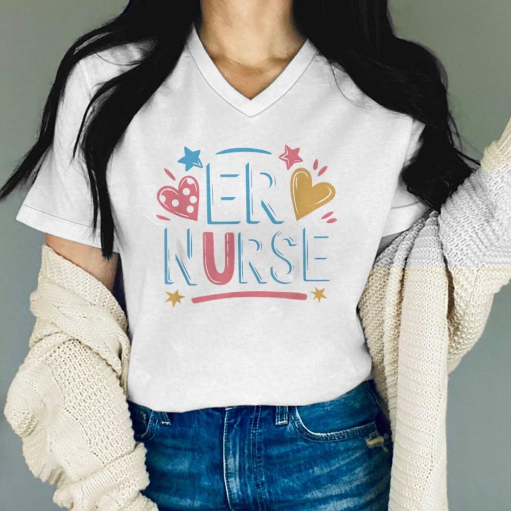 International Nurses' Day T-Shirts Rn Registered Nurse Print Graphic T Shirt Women Fashion Casual Short Sleeve V-neck Tee Shirt