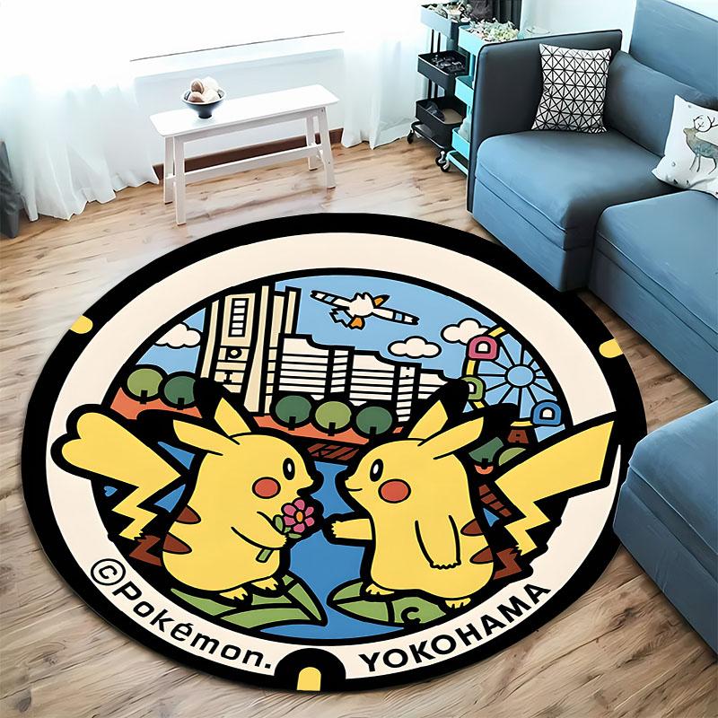 Pokemon Classic Character Collection Print Round Carpet Bedroom Living Room Mat Sofa Home Room Decor Rug Gift for Family Friends