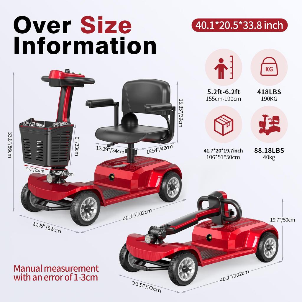 X-02 Mobility Scooter - 24V 300W, Max Speed 6km/h, Max Load 190KG, 20KM Range