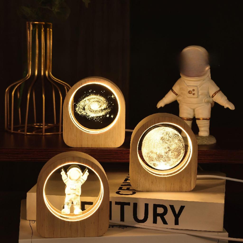 Leiasnow Bordslampa Nattlampa Måne Rymd Saturnus Sänglampa Kristallkula (Måne)