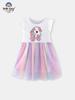 Spring/Summer 2026 Girls' Ruffle Sleeve Mesh Dress with Cute Animal Print