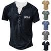 Men'S Printed T-Shirt Outdoor Retro Button Loose Short Sleeve Top
