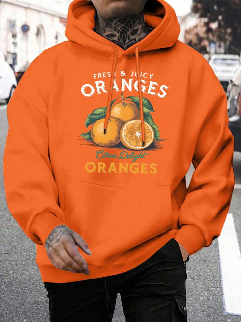 Fresh Juicy Oranges Fruit Printing Hoodiy Men Loose Pocket Hoodies Casual All-Match Clothes Fleece Comfortable Pullovers