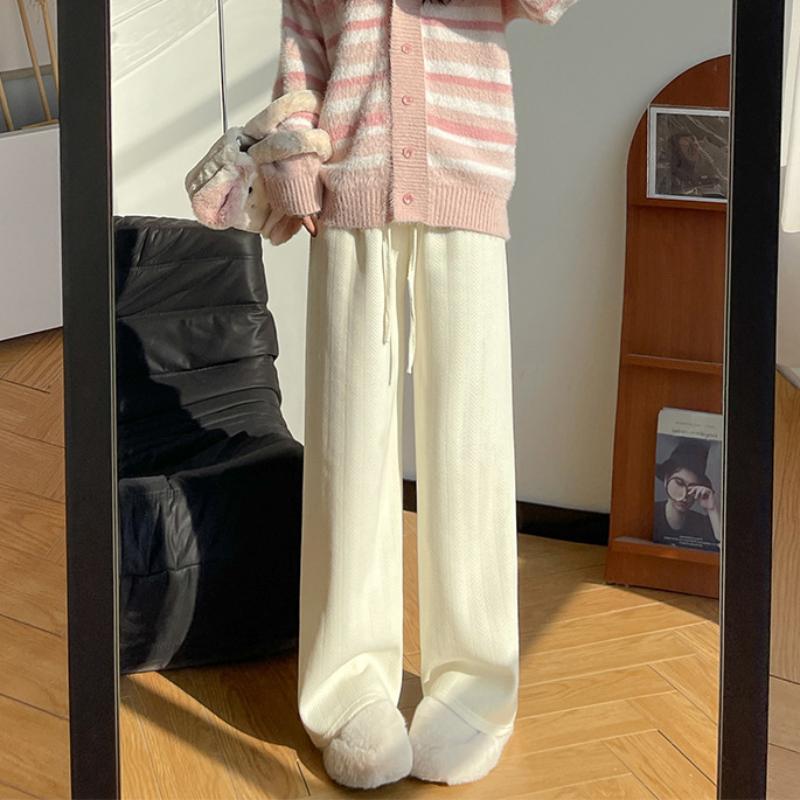 Herringbone Chenille Wide-leg Pants for Women's Autumn and Winter New Style Plush Pants for Slimming Loose Casual High-waist Straight-leg Pants