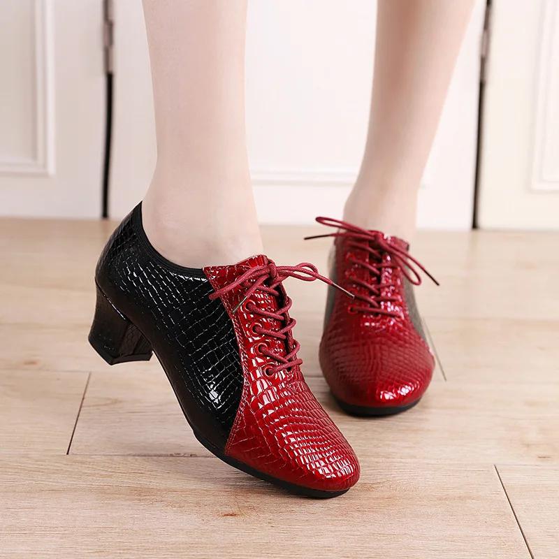 XIHAHA Women High-heeled Shoes Latin Dance Shoes Female Head Layer Cowhide Stone Pattern Sole Ballad Ballroom Jazz Woman Shoes