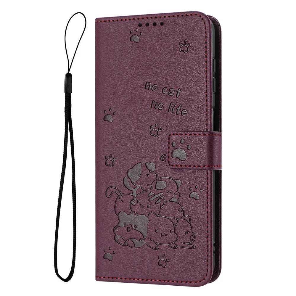 

Curte Cat Leather Wallet Cover Case For vivo Y19S Y28 Y36 Y38 Y78 Y100 Y200E Y03 Y18 V30 Lite V40 SE T3X T3 Stand Card Holder vivo Y200E 5G