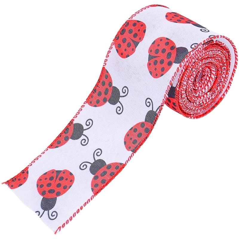Ladybugs Wire Edged Ribbon Polkas Dots Wire Edged Ribbon for DIY Craft Wrapping