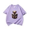 Kids Cotton T Shirt Cute Pocket Pug Puppy Dog Graphic Crew Neck Short Sleeve Tee Casual Breathable Boys Girls Summer Tops