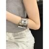 Fashion Silver Wide Edge Brushed Open Tide Bracelet Women's High Stylish Textured Bracelet Minimalist Korean Style Minority All-Match