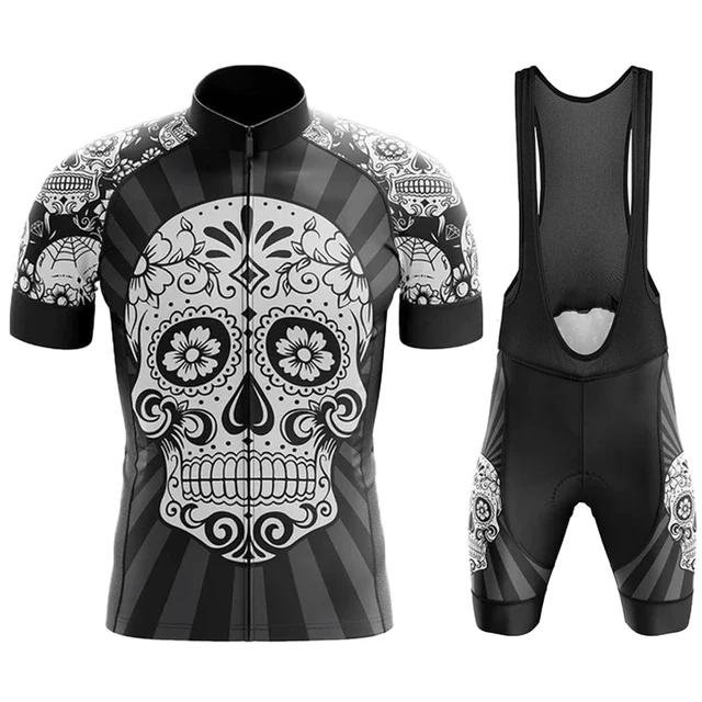 2026 Team Men Summer Skeleton Short Sleeve Cycling Jersey Set MTB Maillot Ropa Ciclismo Bicycle Wear Breathable Cycling Clothing
