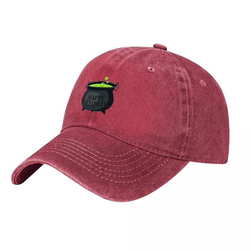 Halloween Cauldron Logo Washed Cotton Baseball Cap Black Adjustable Fit Classic Style Hat for Festive Occasions